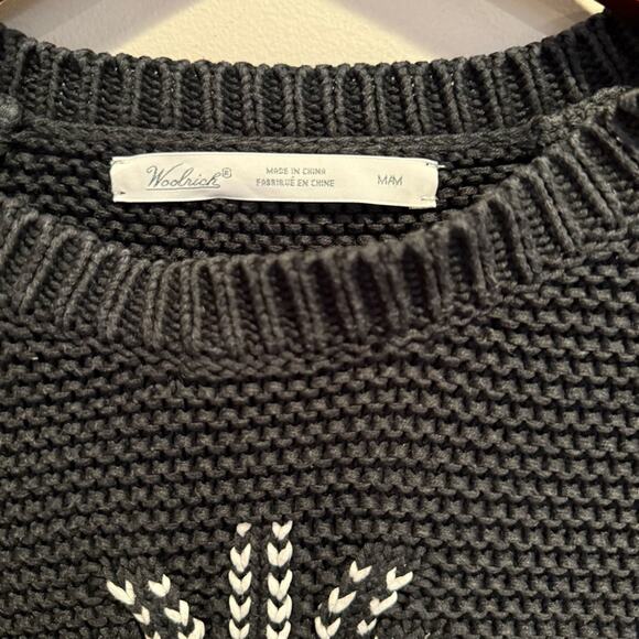 Woolrich Knit Sweater Crewneck Tree Black Sz Med Christmas Cabincore Apres Ski - Picture 8 of 13